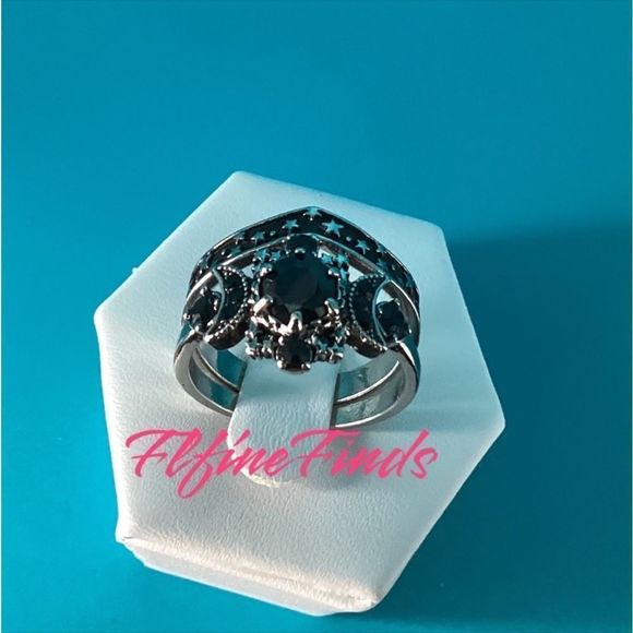 🖤⭐️Celestial Silver black Obsidian 2 piece ring.🖤⭐️ - Picture 5 of 17